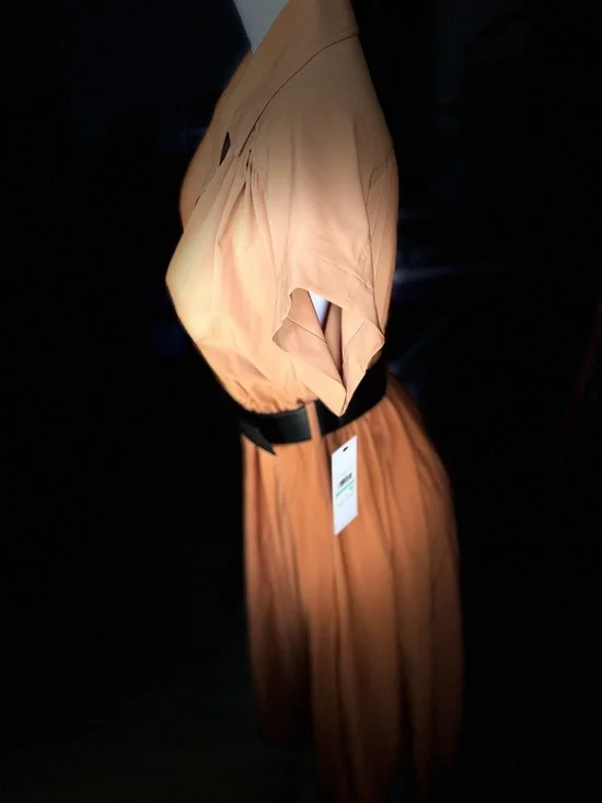 Calvin Klein Camel Midi Shirtdress with Black Belt - Picture 3 of 6